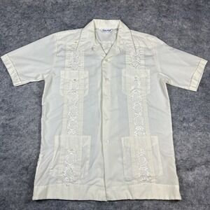 Vtg 60s New Step Polyester Button Shirt Mens M Single‎ Stitch Cuban Rockabilly